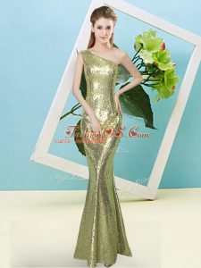 Custom Fit Floor Length Yellow Green Prom Dress One Shoulder Sleeveless Zipper