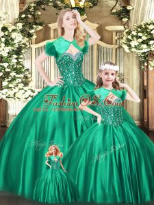 Organza Sweetheart Sleeveless Lace Up Beading Quinceanera Dresses in Green