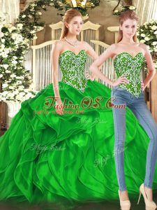 Sleeveless Beading and Ruffles Lace Up Sweet 16 Dress