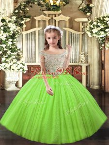 Off The Shoulder Sleeveless Lace Up Pageant Gowns For Girls Yellow Green Tulle