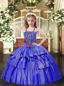 Sleeveless Lace Up Floor Length Beading and Ruffled Layers Glitz Pageant Dress