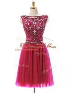 Hot Pink Empire Beading Prom Party Dress Zipper Tulle Sleeveless Mini Length