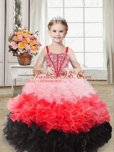 Floor Length Ball Gowns Sleeveless Multi-color Little Girl Pageant Dress Lace Up