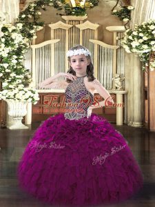 Beauteous Halter Top Sleeveless Organza Pageant Dress for Teens Beading and Ruffles Lace Up