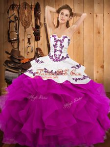 Nice Embroidery and Ruffles Sweet 16 Quinceanera Dress Fuchsia Lace Up Sleeveless Floor Length
