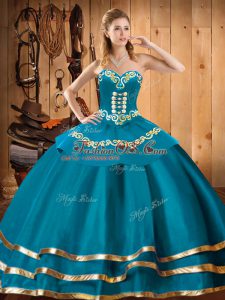 Superior Sleeveless Lace Up Floor Length Embroidery Sweet 16 Dresses