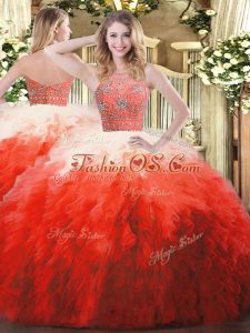 Tulle Sleeveless Floor Length Quinceanera Gown and Beading and Ruffles