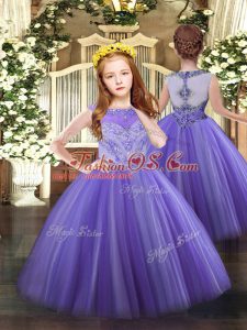 Lavender Tulle Zipper Glitz Pageant Dress Sleeveless Floor Length Beading