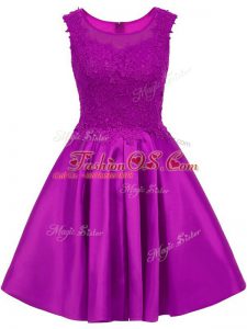 Clearance Sleeveless Mini Length Lace Zipper Bridesmaid Dresses with Eggplant Purple