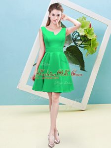 Green Satin Zipper Wedding Party Dress Sleeveless Mini Length Ruching