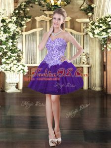 Purple Lace Up Sweetheart Appliques Prom Evening Gown Tulle Sleeveless