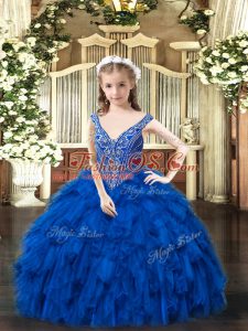 Royal Blue Sleeveless Beading and Ruffles Floor Length Little Girl Pageant Gowns