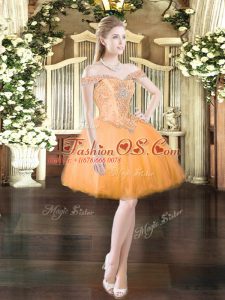Super Orange Red Prom Evening Gown Prom and Party with Beading Off The Shoulder Sleeveless Lace Up