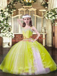 Custom Designed Tulle Sleeveless Floor Length Girls Pageant Dresses and Beading