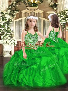 Pretty Green Ball Gowns Beading and Ruffles Pageant Gowns For Girls Lace Up Organza Sleeveless Floor Length