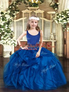 Blue Scoop Neckline Beading and Ruffles Pageant Dress for Teens Sleeveless Zipper