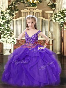 Floor Length Eggplant Purple Winning Pageant Gowns V-neck Sleeveless Zipper