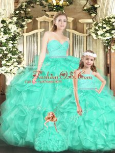 Floor Length Ball Gowns Sleeveless Apple Green Quince Ball Gowns Lace Up