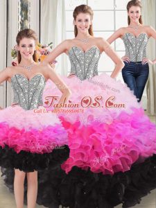 Beauteous Sleeveless Floor Length Beading and Ruffles Lace Up 15 Quinceanera Dress with Multi-color