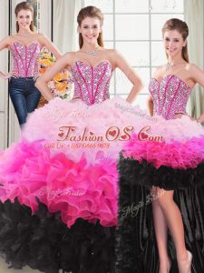 Most Popular Sweetheart Sleeveless Quinceanera Gown Floor Length Beading and Ruffles Multi-color Organza