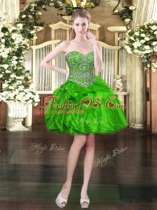 Pretty Green Ball Gowns Beading and Ruffles Prom Gown Lace Up Organza Sleeveless Mini Length