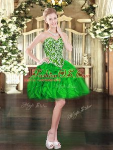 Stylish Green Organza Lace Up Dress for Prom Sleeveless Mini Length Beading and Ruffles