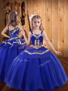 Sleeveless Lace Up Floor Length Embroidery Little Girl Pageant Dress