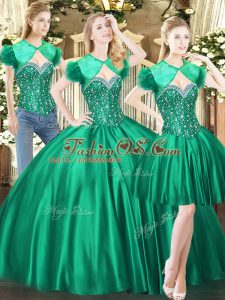 Hot Selling Ball Gowns Sweet 16 Dresses Green Sweetheart Tulle Sleeveless Floor Length Lace Up