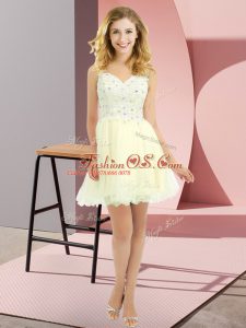 Customized Light Yellow Lace Up Dama Dress for Quinceanera Beading and Lace Sleeveless Mini Length