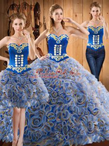 Eye-catching With Train Multi-color Ball Gown Prom Dress Strapless Sleeveless Sweep Train Lace Up