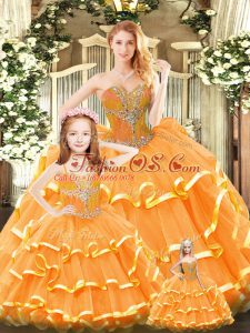 Sweetheart Sleeveless Tulle Vestidos de Quinceanera Beading and Ruffled Layers Lace Up