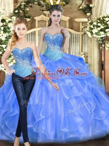 On Sale Lavender Sleeveless Organza Lace Up Quinceanera Dress for Military Ball and Sweet 16 and Quinceanera
