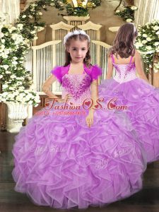 Floor Length Lilac Kids Formal Wear Straps Sleeveless Lace Up