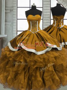 Beading and Ruffles Quinceanera Dresses Yellow Lace Up Sleeveless Floor Length