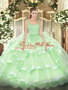 Latest Apple Green Zipper Sweet 16 Quinceanera Dress Beading and Ruffled Layers Sleeveless Floor Length