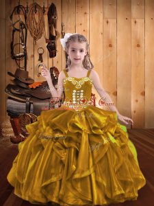 Organza Sleeveless Floor Length Little Girl Pageant Dress and Embroidery and Ruffles