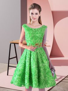 On Sale Knee Length A-line Sleeveless Green Prom Gown Lace Up