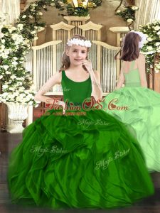 Floor Length Dark Green Little Girl Pageant Gowns Organza Sleeveless Beading and Ruffles