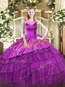 Latest Purple Vestidos de Quinceanera Sweet 16 with Beading and Embroidery Scoop Sleeveless Side Zipper