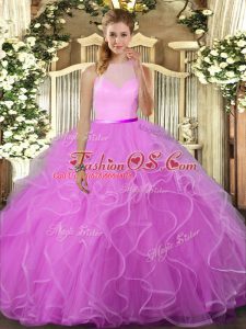 Comfortable Sleeveless Floor Length Ruffles Backless Quinceanera Dress with Lilac