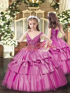 Sleeveless Beading and Ruffled Layers Lace Up Little Girl Pageant Dress