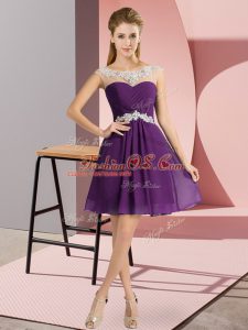 Clearance Chiffon Scoop Cap Sleeves Lace Up Beading Prom Dresses in Purple
