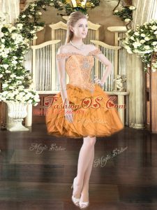 Beautiful Orange Red Ball Gowns Off The Shoulder Sleeveless Organza Mini Length Lace Up Beading and Ruffles