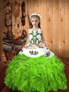 Organza Lace Up Little Girl Pageant Dress Sleeveless Floor Length Embroidery and Ruffles