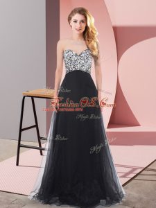 Superior Black Empire Beading Wedding Party Dress Lace Up Tulle Sleeveless Floor Length