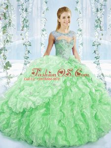 High End Ball Gowns Sleeveless Apple Green Quinceanera Dress Brush Train Lace Up