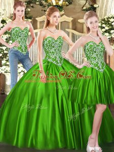Unique Green Lace Up Sweetheart Beading Sweet 16 Dress Tulle Sleeveless