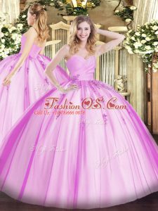 Luxurious Sleeveless Tulle Floor Length Lace Up Quinceanera Gown in Lilac with Beading and Appliques