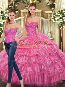 Organza Sleeveless Floor Length Quinceanera Dresses and Beading and Ruffles