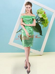 Short Sleeves Sequined Mini Length Zipper Prom Gown in Green with Sequins